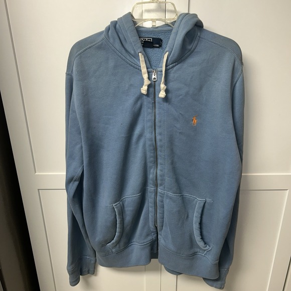 Mens Ralph Lauren Polo Full Zip Up Hoodie Size L Sky‎ Blue